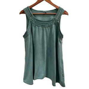 Est 1946 Women's  L Teal Microfiber Top  Sleeveless Braided Yoke Sharkbite Hem